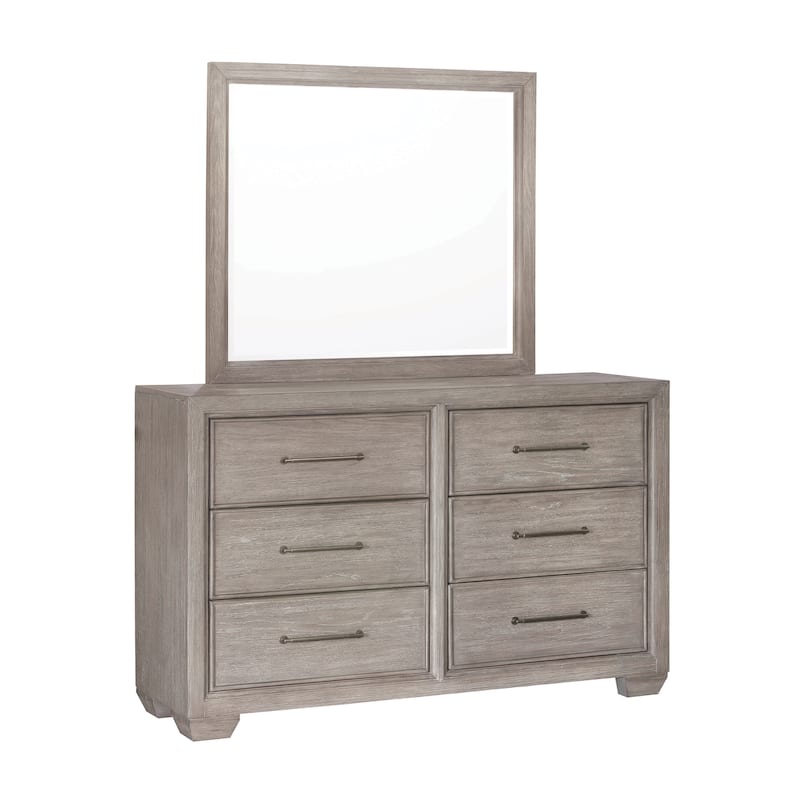 Roundhill Furniture Ennesley Gray Wood Bedroom Set with Upholstered Panel Bed, Dresser, Mirror, 2 Nightstand, and Chest