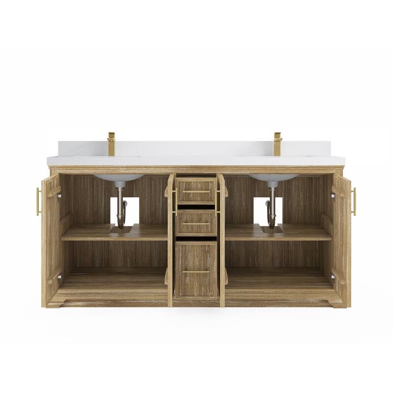 Willow Collections 72 x 22 Alys Solid Teak Wood Double Sink Bathroom Vanity with Quartz or Marble Countertop