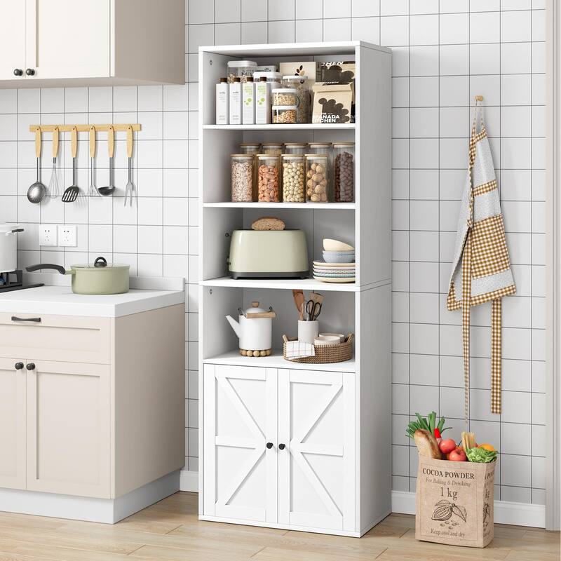 Bookcase with Doors Farmhouse Bookshelf - White