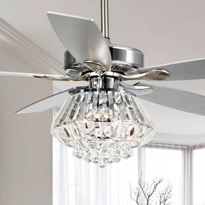 Modern Chrome 52-inch Crystal Chandelier Ceiling Fan with Remote