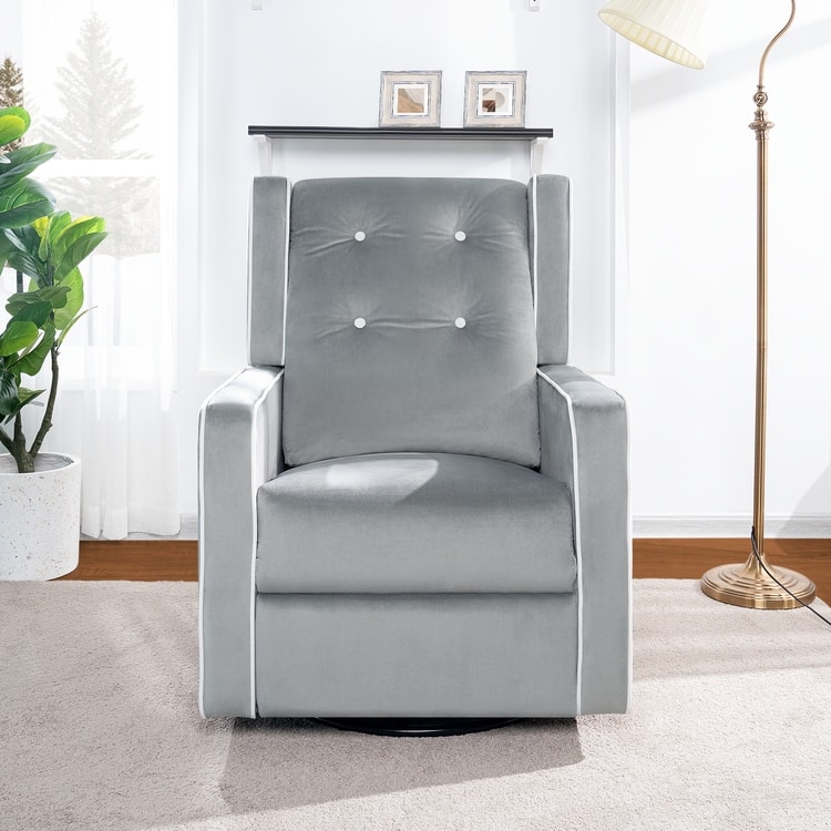 Octavia Solid Wood Microfiber Swivel Glider Rocker Recliner Chair, For Living Room, Bed Room - Light Gray,Microfiber