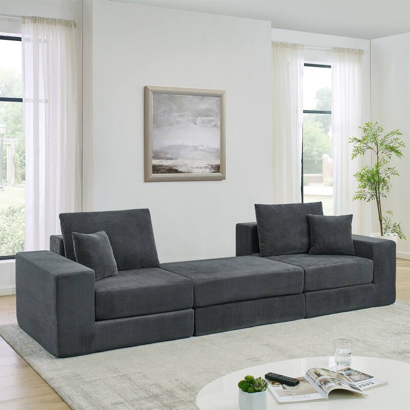 Modular Cloud Sectional Couch, Modern Upholstered L-Shaped Sofa with Removable Ottoman