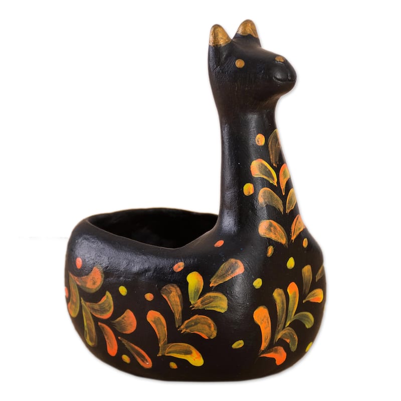 Novica Handmade Black Llamita Ceramic Figurine