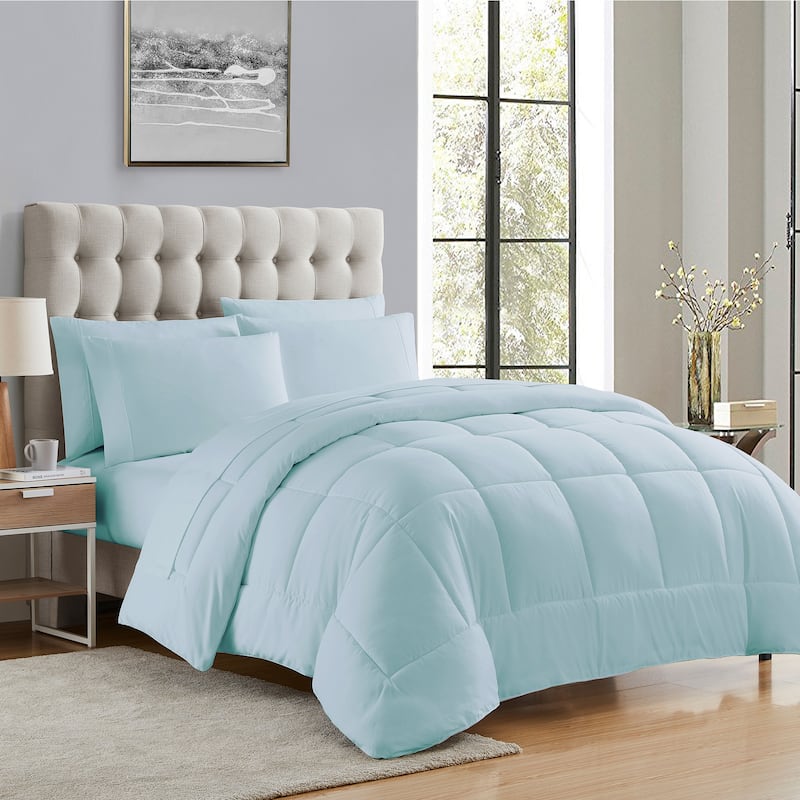 Sweet Home Collection Luxury Solid Bed-In-a-Bag with Sheet Set - Aqua - Twin XL