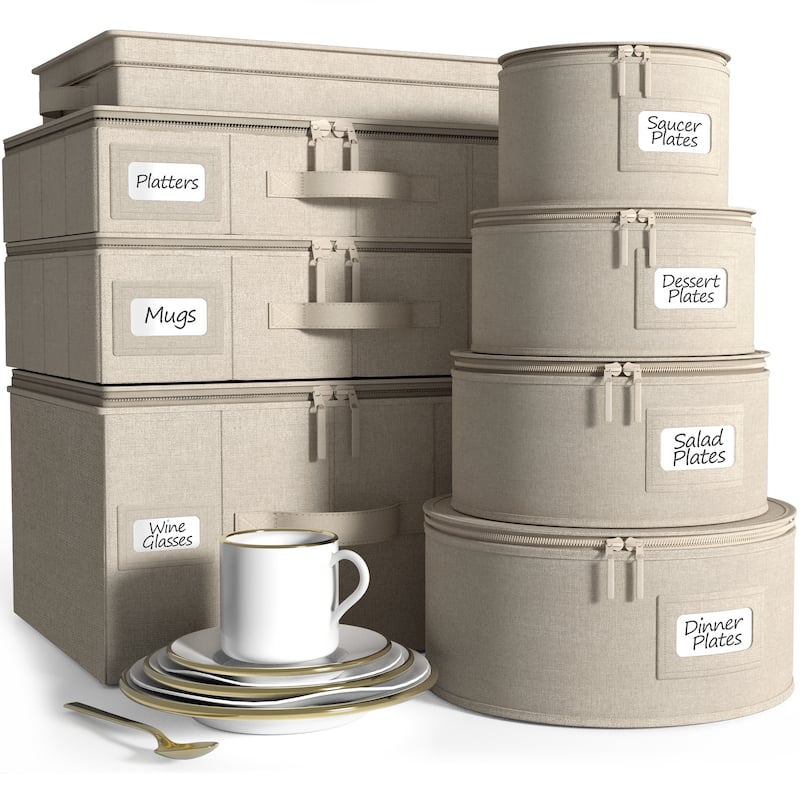 8-Piece China Dinnerware Storage Set - Grey