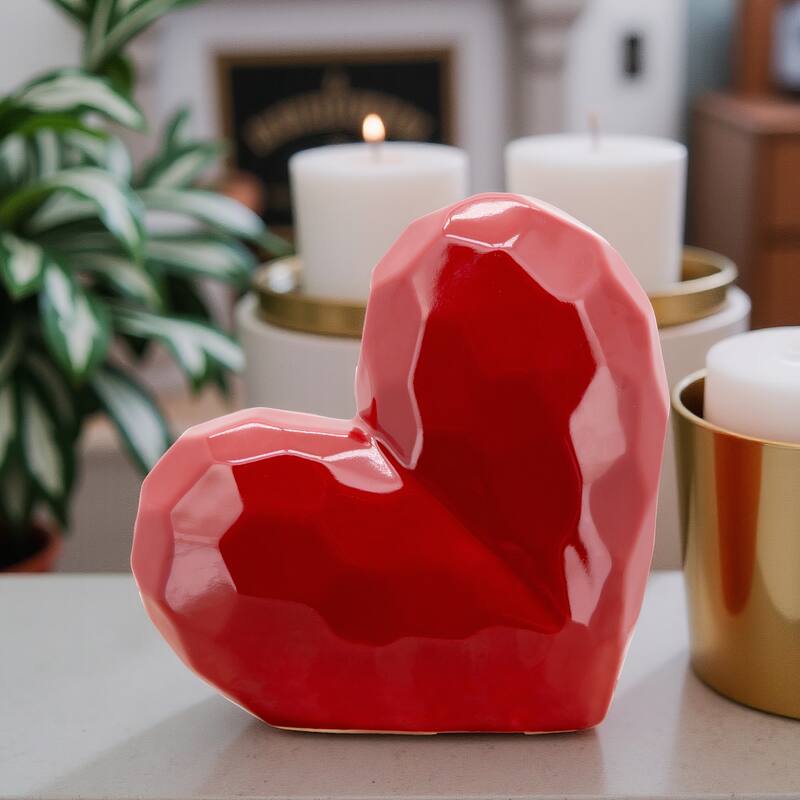 Modern Geometric Heart Sculpture - Ceramic Decorative Object
