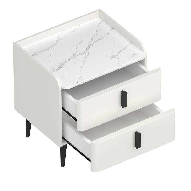 Nightstand with 2 Drawers and Marble-Pattern Tabletop