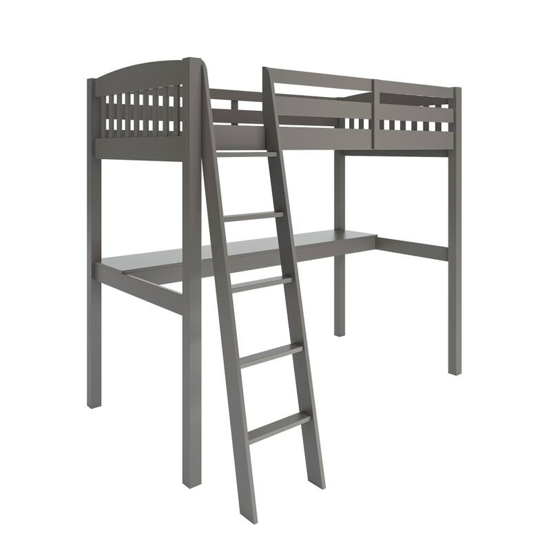 Everest Grey High Loft Bed with Desk and Storage, with Stairs