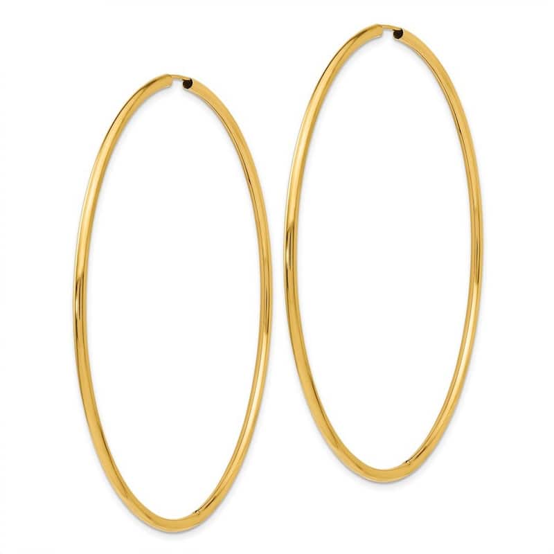 Curata 14k Yellow Gold Polished Endless 2x70mm Tube Hoop Earrings