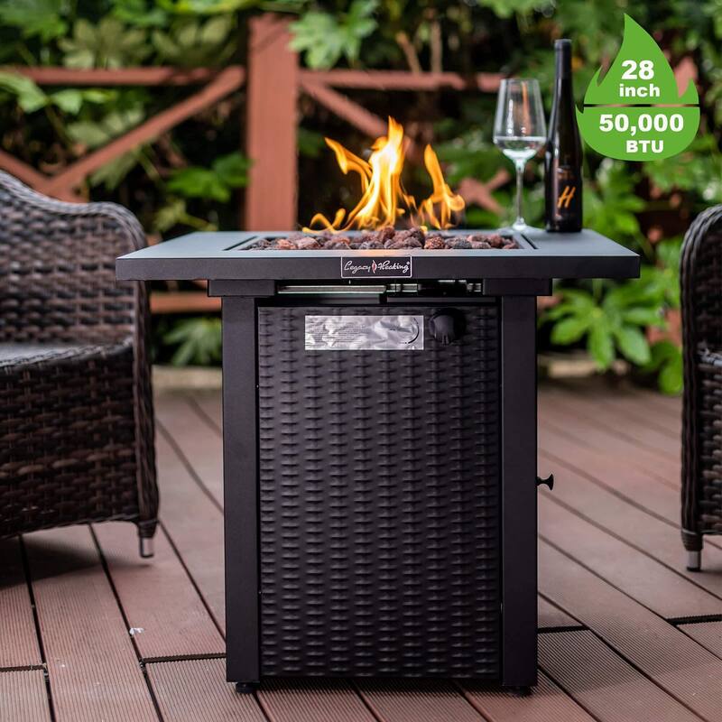 50,000BTU Outdoor Propane Gas Rattan & Wicker-Look Fire Pit Table