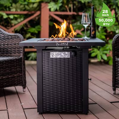 50,000BTU Outdoor Propane Gas Rattan & Wicker-Look Fire Pit Table
