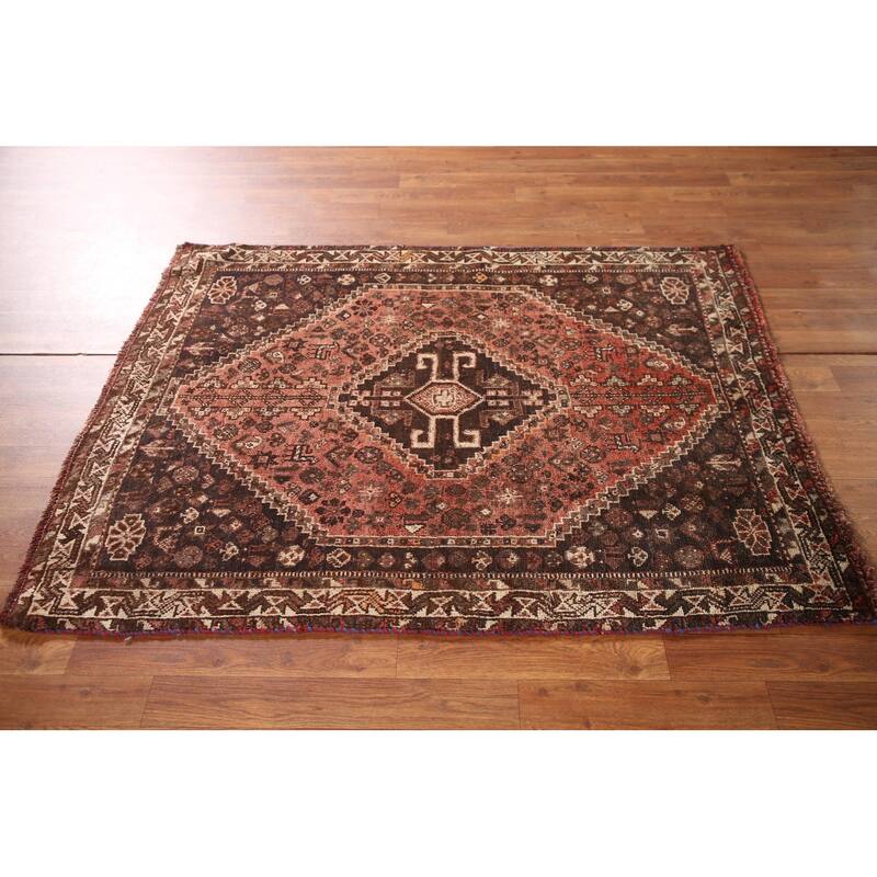 Tribal Shiraz Persian Vintage Area Rug Hand-knotted Wool Carpet - 3'9"x 5'0"