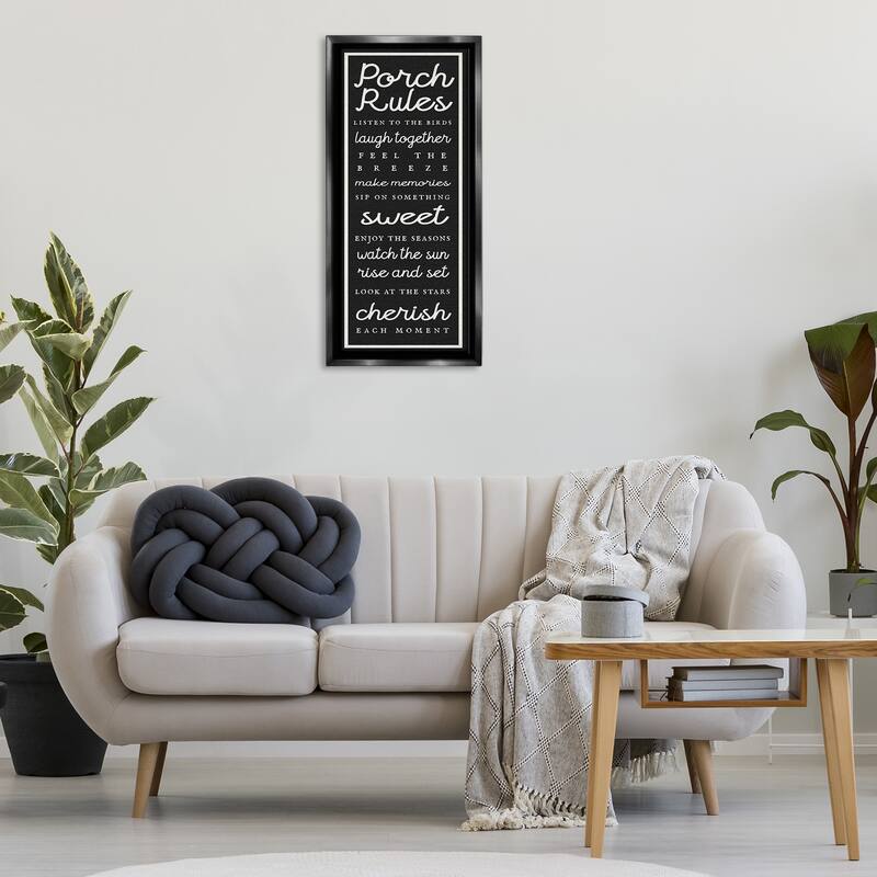 Stupell Porch Rules on Black Framed Floater Canvas Wall Art Design By Lil' Rue