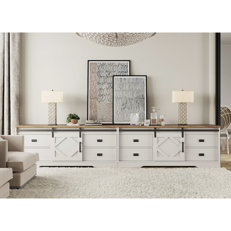Modern Farmhouse TV Stand for up to 85" 110" 140" TVs - 118 in - Antique White