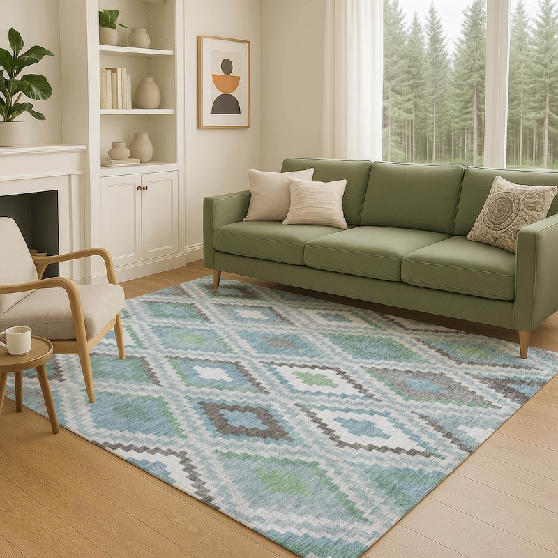 Machine Washable Indoor/ Outdoor Global Geo Chantille Rug
