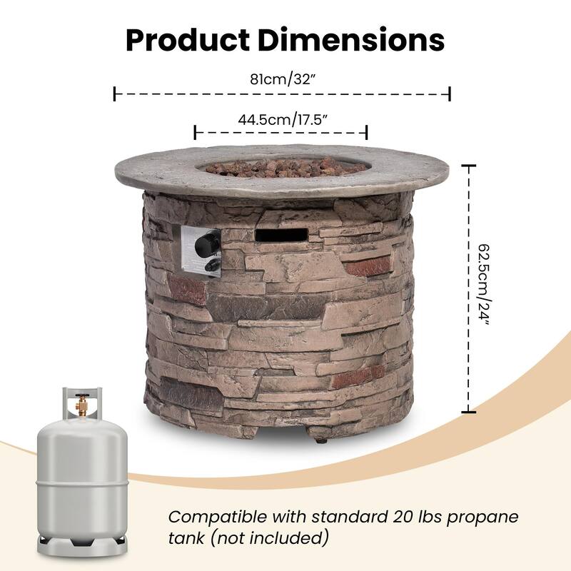 COSIEST Round Faux Stone Propane Fire Pit Table