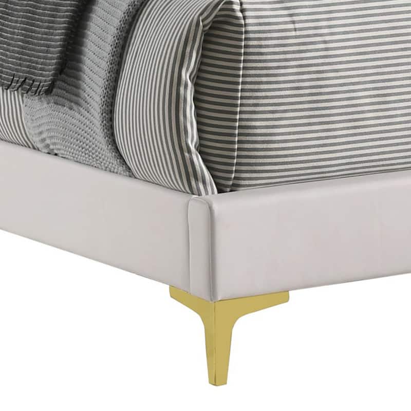 Lif Platform California King Size Bed, Tufted Headboard, Gold, White Velvet