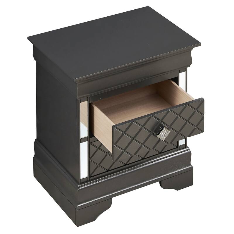 Mirrored 2-Drawer Wooden Nightstand - 24" - Black