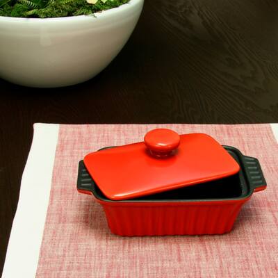 Crock Pot Denhoff 8.5" Ribbed Casserole with Lid in Red