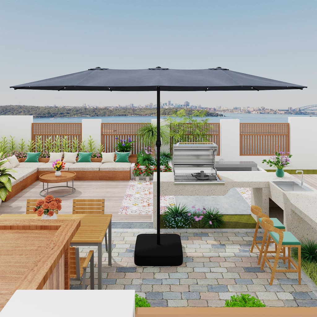 15 - foot Dual - sided Teal Outdoor Umbrella with LED: Durable Polyester Canopy, Sturdy Steel Frame