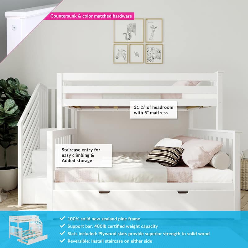 Max and Lily Twin over Full Staircase Bunk Bed with Trundle