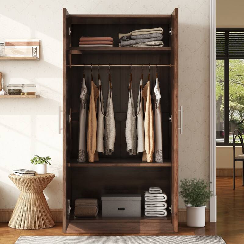 Stylish Armoires with Ample Storage and Clothes Rail Wardrobe Clothes Storage Cabinet for Bedroom - Brown