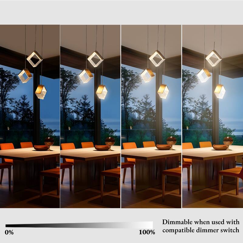 Modern Gold 3-Light LED Chandelier Cluster Kitchen Island Light for Dining Room - Dia. 16.9" x H 11.8"