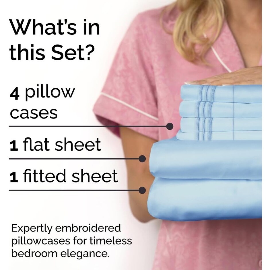 CGK Linens 6 Piece Solid Deep Pockets Microfiber, Easy-Fit Bed Sheet Set - Picture 41 of 396