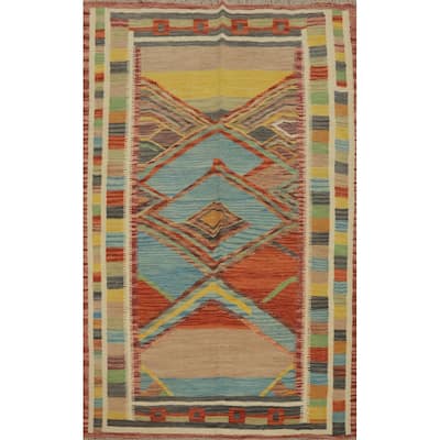 Hand Woven Southwestern Wool Multi-Colored Geometric Area Rug - 5' 11'' X 4' 2''