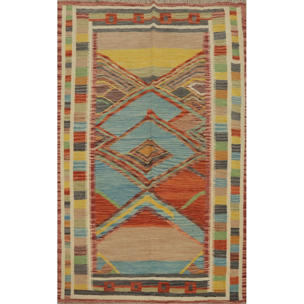 Hand Woven Southwestern Wool Multi-Colored Geometric Area Rug - 5' 11'' X 4' 2''