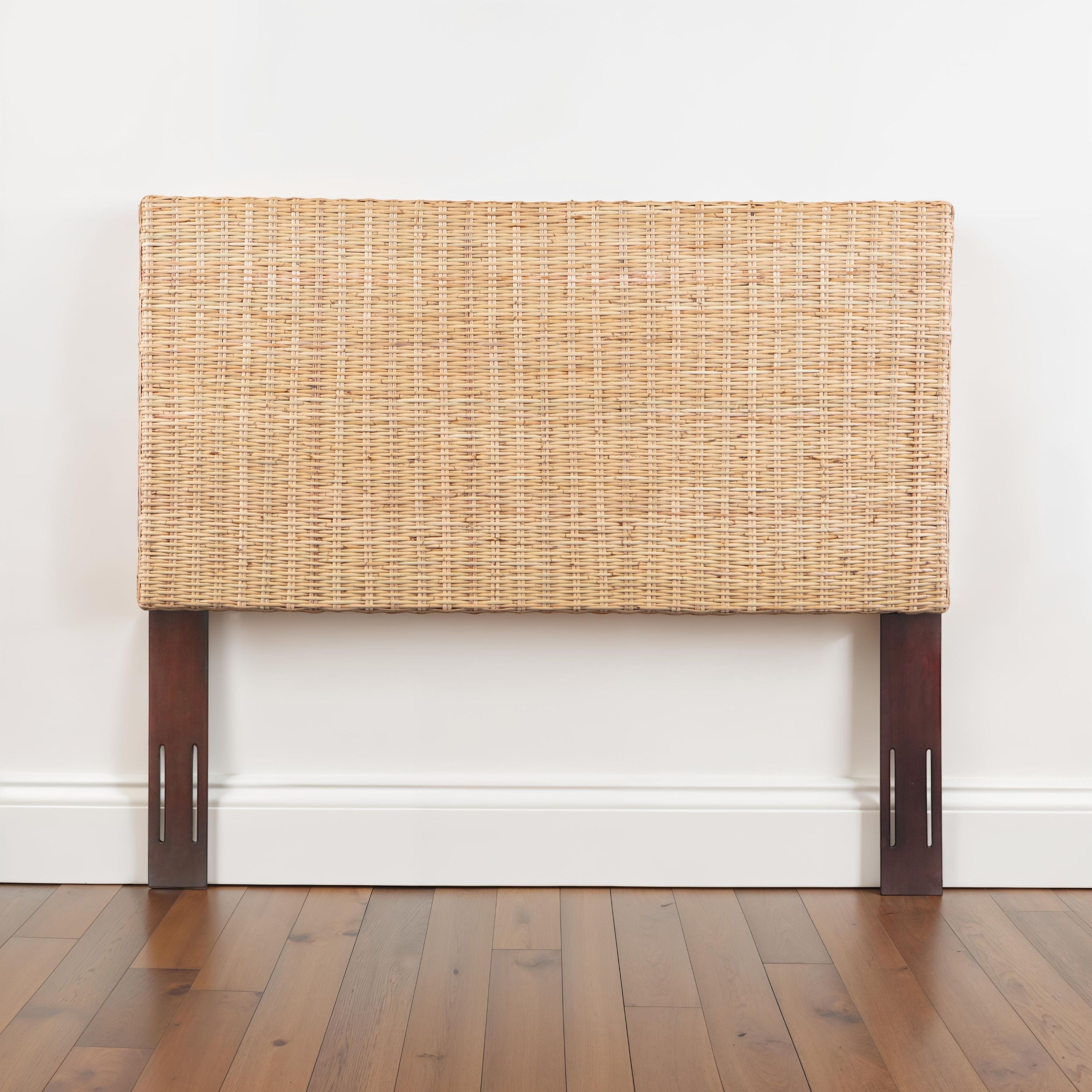 Natural Rattan & Mahogany Adjustable-Height Headboard