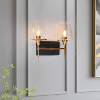 Kahlil Modern Black Gold 2-Light Bathroom Vanity Light Dimmable Wine Glass Wall Sconces - 13.5"L X 6.5"W X 12"H
