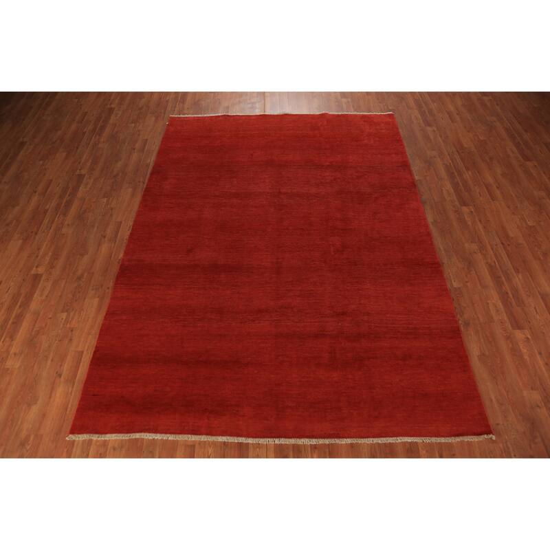 Red Modern Gabbeh Oriental Area Rug Hand-Knotted Wool Carpet - 6'8" x 9'2"