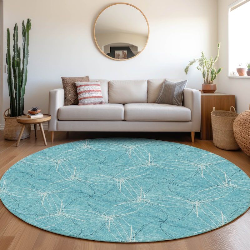 Premium Washable Super Soft Modern Symphony Mayfield Rug - Aqua - 8' x 8'