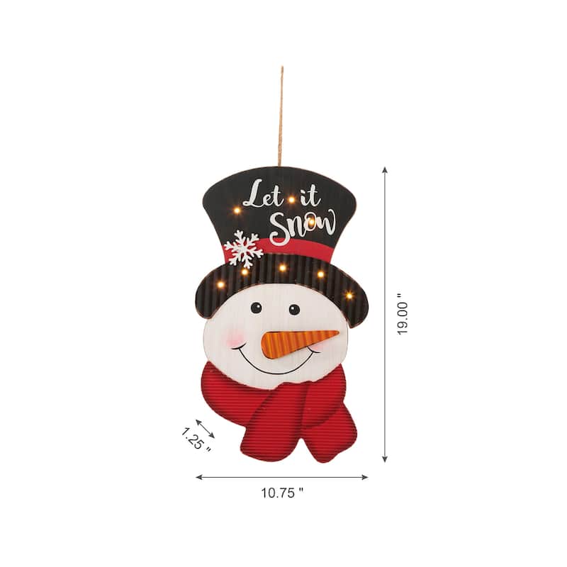 Glitzhome 19"H Lighted 3D Wooden Metal Snowman Christmas Wall Hanging Decor