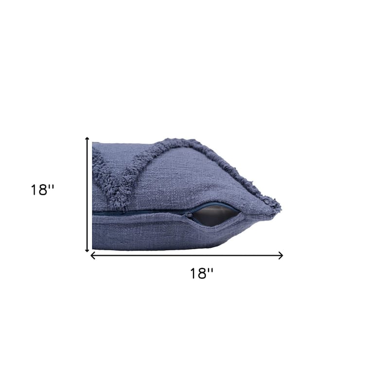 HomeRoots 18" X 18" Denim Blue 100% Cotton Zippered Pillow