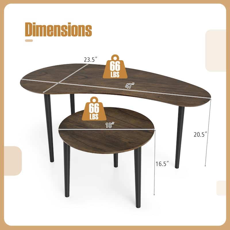 Gymax Nest Coffee Tables Set of 2 Modern Accent Tables w/ Solid Wood