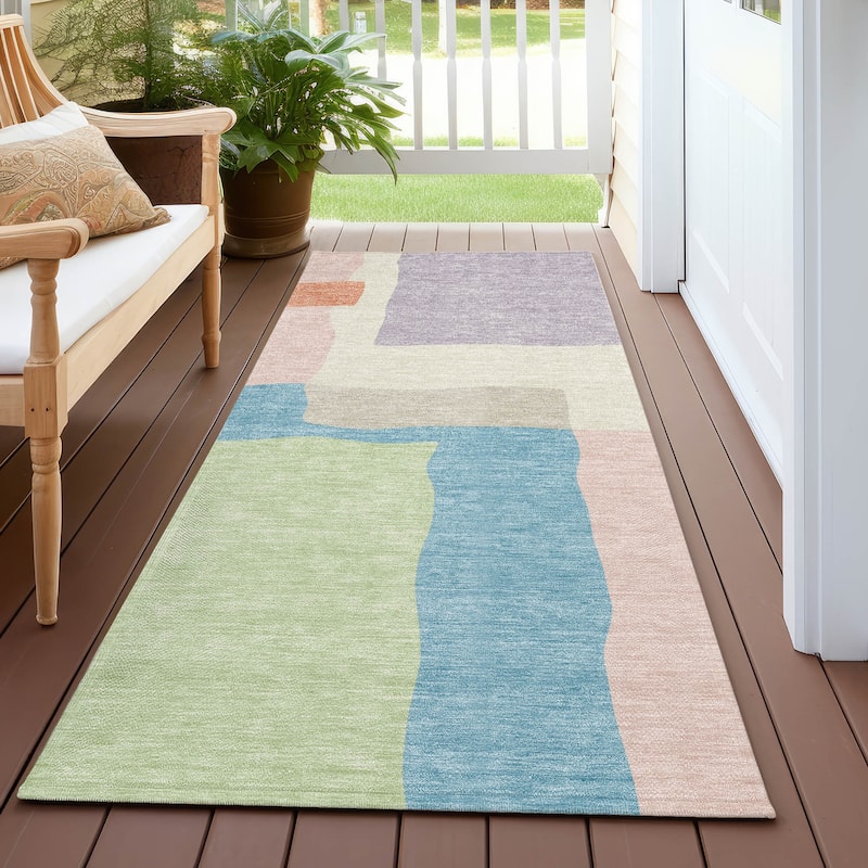 Machine Washable Indoor/ Outdoor Contemporary Blox Chantille Rug - Pink - 2'3" x 7'6"