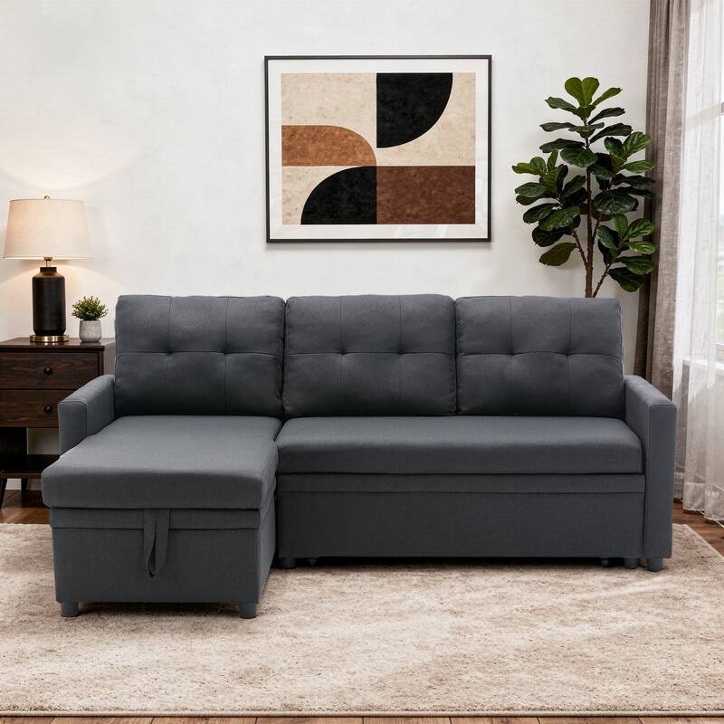 Tufted Convertible Corduroy/ Linen Modular Sectional Sofa with Storage Chaise