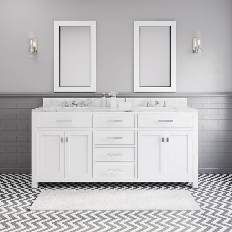 Water Creation Madison 72-inch Solid White Double Sink Bathroom Vanity - vanity with 2 mirrors