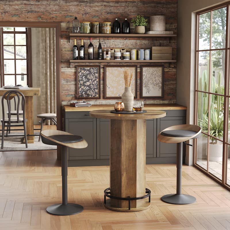 31.5'' Farmhouse Round Home Bar Table Unit for Small Space