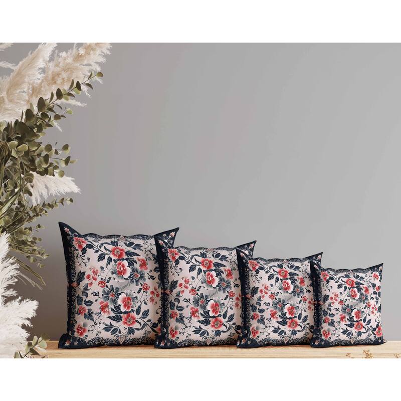 Flower Hub Indoor/Outdoor Reversible Throw Pillow Black and Red