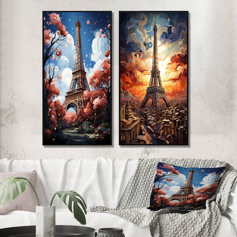 Designart "Paris In Spring Bloom I" City Paris Wall Art Décor - Traditional Gallery Set For Office Decor - 24 in. wide x 20 in. high - Black