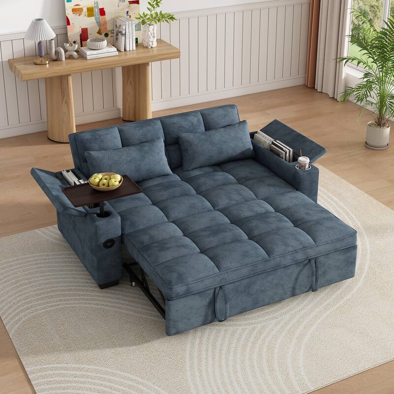 Rossetta Modern Style Chenille Fabric Folding Convertible Pullout Sofa Bed with 3 in 1 Functional Armrest
