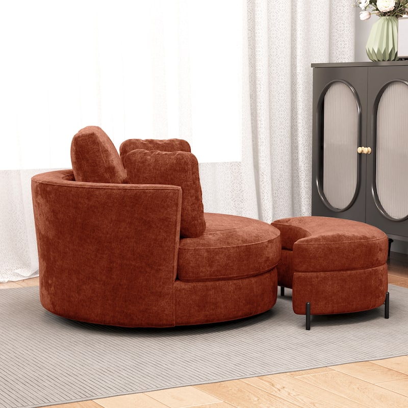 Modern Chenille 360° Swivel Accent Barrel Chair and Storage Ottoman