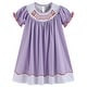 preview thumbnail 1 of 2, Purple Gingham Crayon Back to School Smocked Bishop Dress