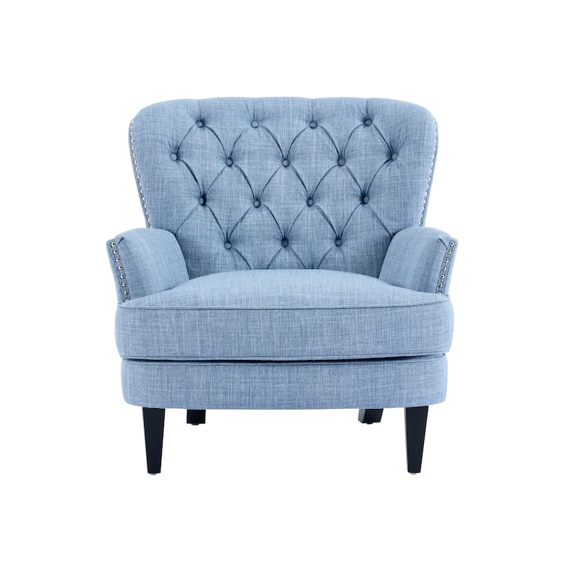 Polyester Vintage Lounge Chair with Nailhead Trim, Curved Backrest and 220lb Weight Capacity