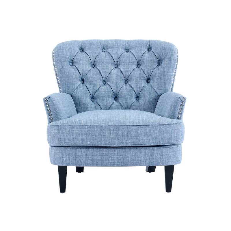 Vintage-Inspired Upholstered Lounge Chair with Nailhead Trim ,Solid Wood Legs for Stability and Elegant Curved Backrest