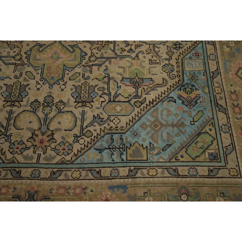 Hand Knotted Oriental 100% Wool Carpet Traditional Medallion Beige & Ivories Tabriz Area Rug - 9' 4'' X 6' 5''
