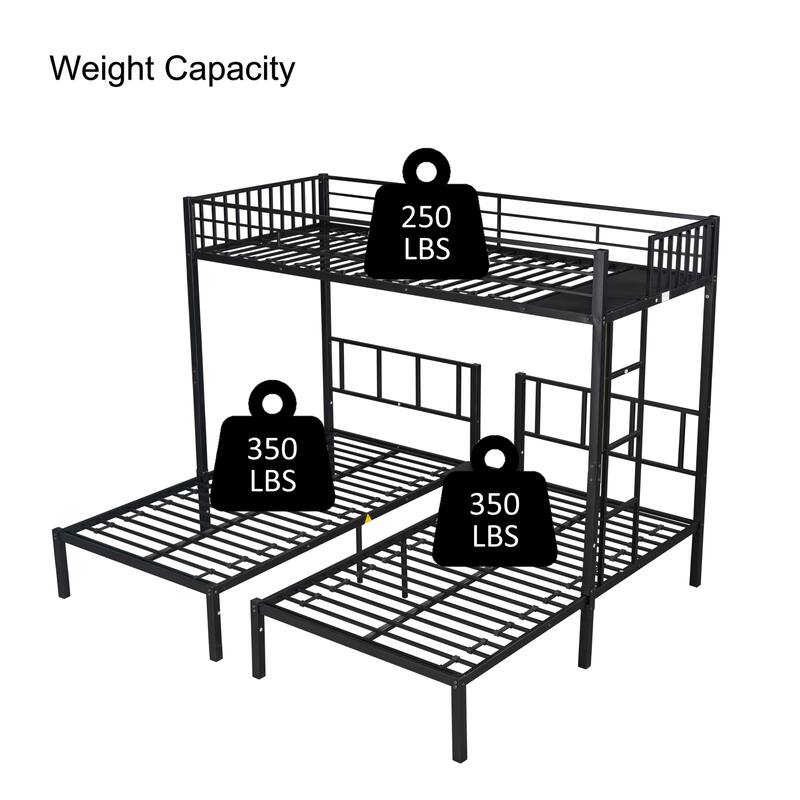 Sturdy Triple Twin Bunk Bed, 3-in-1 Metal Bed with Safety Features